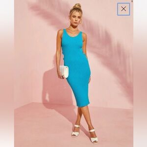 Vici Turquoise Ribbed Midi Dress